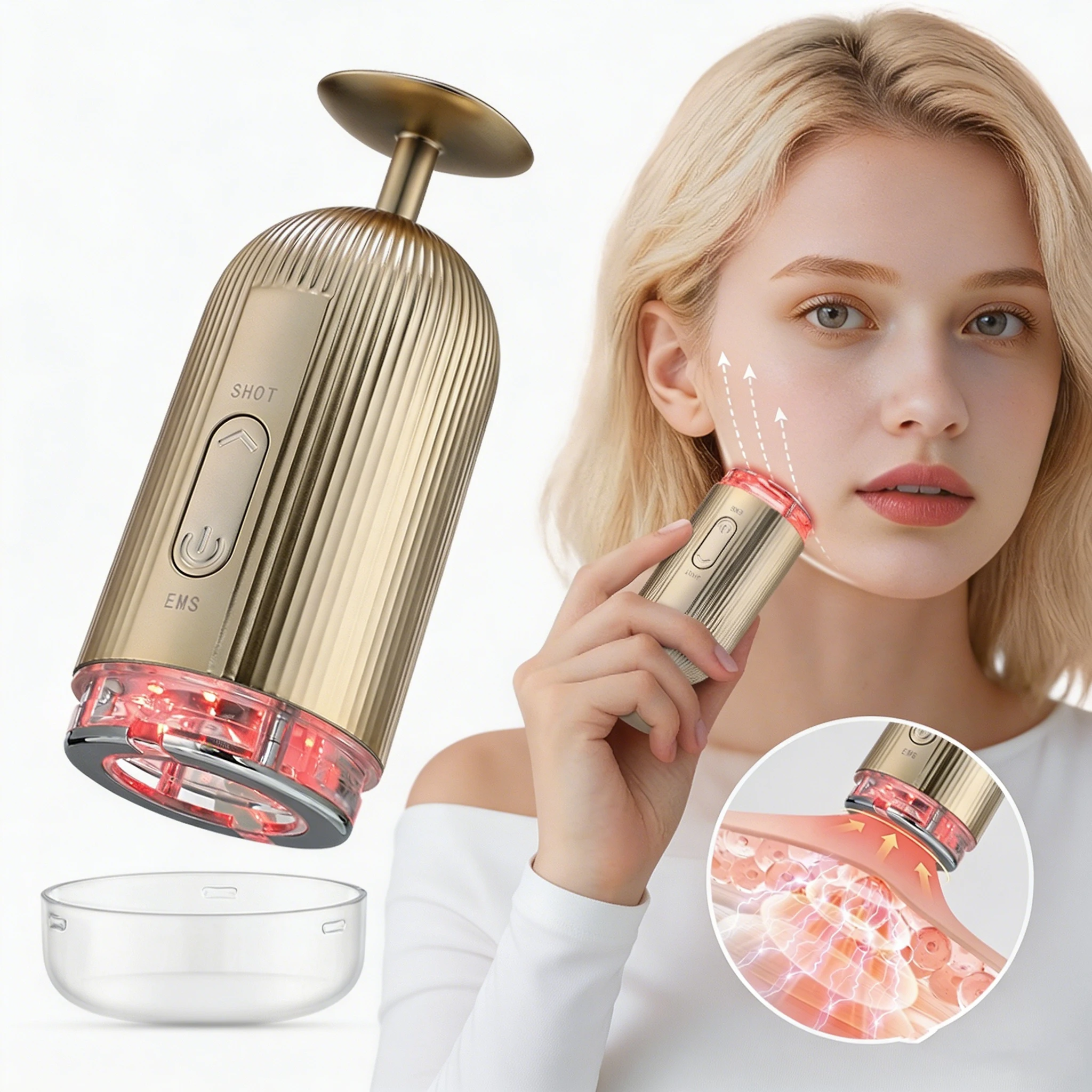 

Face Lift Wand EMS Microcurrent Vacuum Firm Beauty 4 Color LED Light Therapy for Skin Tightening De-Puff Home Spa Skincare Tool