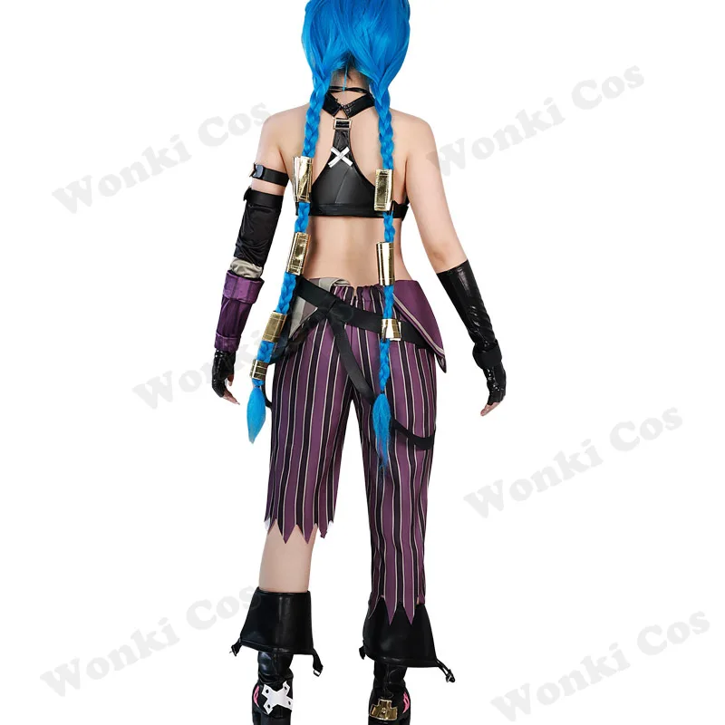 Anime Arcane Jinx 코스프레 의상 신발 부츠 Jinx Cosplay 가발 긴 머리 여성용 할로윈 파티 카니발 의상