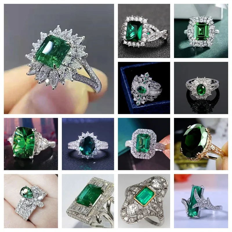 Luxury Women\'s Finger Rings for Party Bright Green Pear-shaped Crystal Noble Lady Vintage Style Accessories Gorgeous Gift