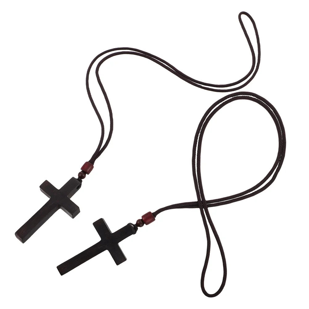 

2Pcs Wooden Cross Pendant Vintage Car Interior Rearview Mirror Hanging Charm Religious Vehicle Decoration Accessories