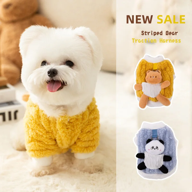 Autumn and Winter Thickened Warm Dog Clothes Pocket Stereoscopic Small Animal Traction Fleece Coat Teddy Puppy Pet Clothing