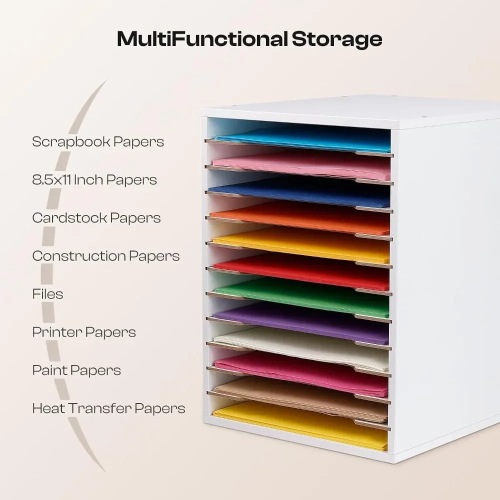 Adjustable 12-Slot Paper Organizer for 8.5x11 Sheets, Sturdy Wooden Shelf for Office Desk, Scrapbooking & Craft Storage - view 4