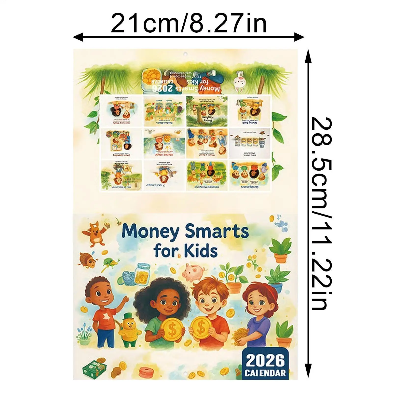 Calendario 2026 per bambini Calendario dei soldi del bambino per la scuola Planner interattivo dei cartoni animati per la scuola Aula Camera da letto Soggiorno