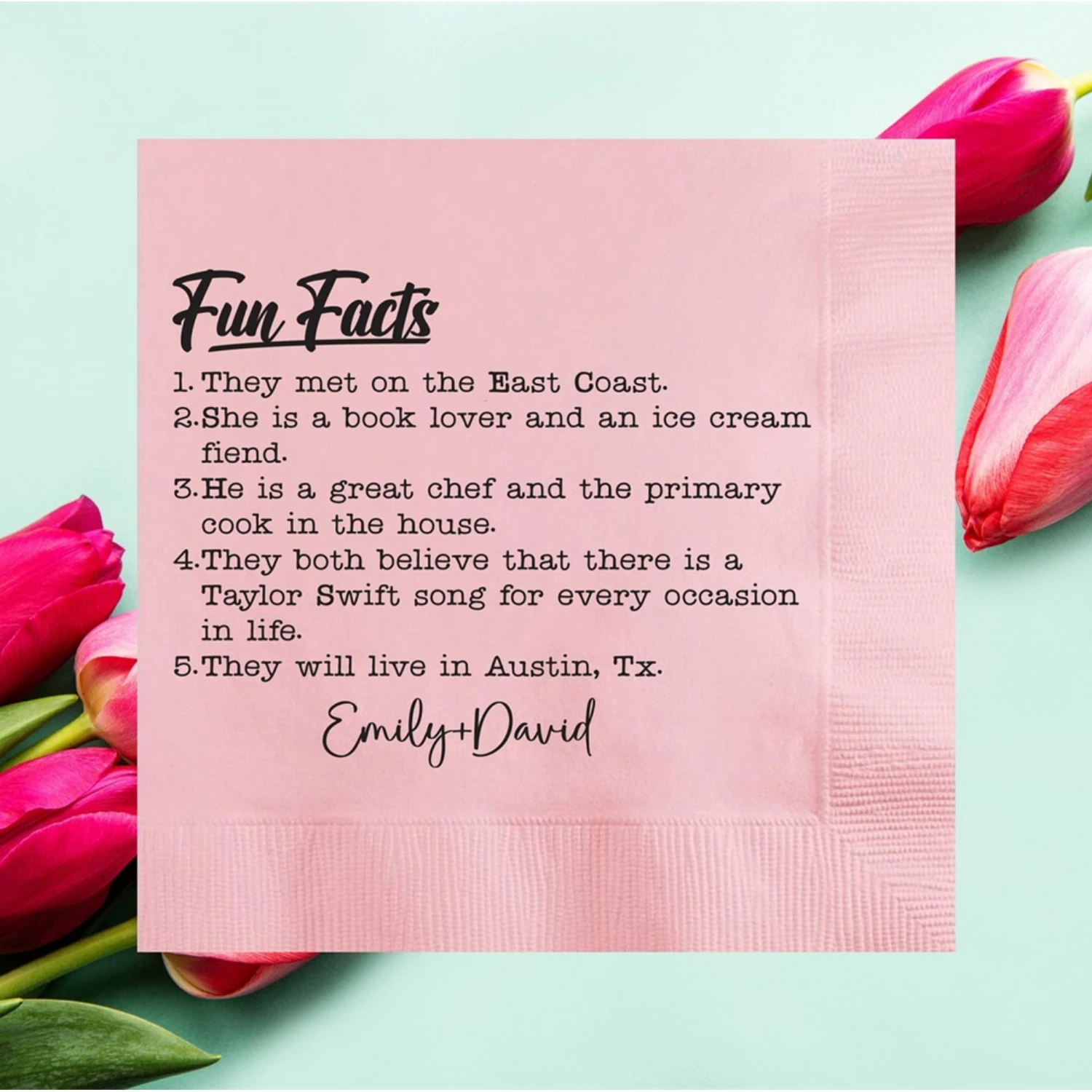 Servilletas personalizadas para novio y novia, servilleta de boda personalizada Trivia, renovación de voto, aniversario, cena de ensayo, compromiso