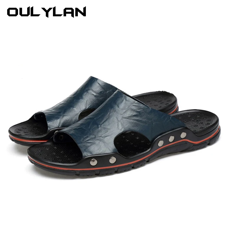 2024 Non-slip flip-flops New Breathable beach Shoes Men's Cool leather slippers Oversized 48 slippers Family casual new