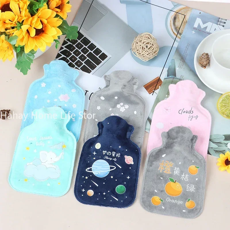 1pc Tummy Warmers Hot Water Bottle Rubber Bag Cute Cartoon Warm Relaxing Safe Heat Cold Large Plush Cloth Hot Water Bag