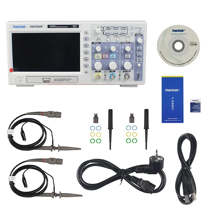 Hantek DSO5202P DSO5102P DSO5072P Digitale opslag-oscilloscoop 2-kanaals 70MHz-200MHz bandbreedte 1GSa/S 40K TFT USB-opslag