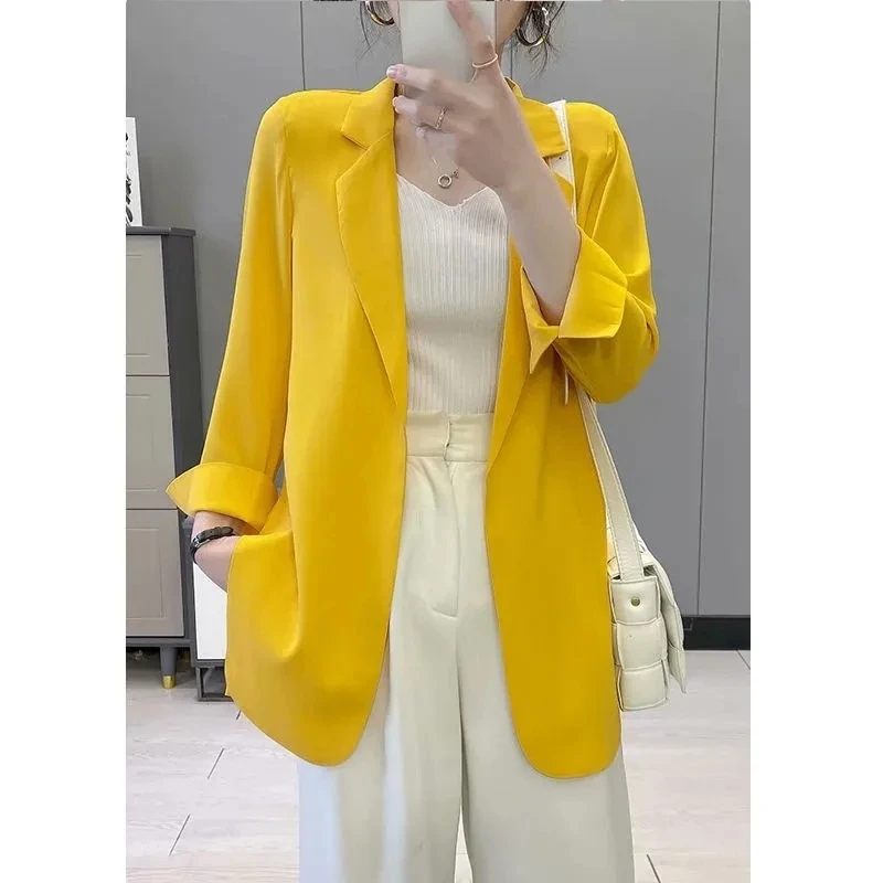 Advanced Sense Women Korean Leisure Solid Color Sunscreen Small Blazer Top Female Summer Thin Style Sunscreen Small Suit  Jacket