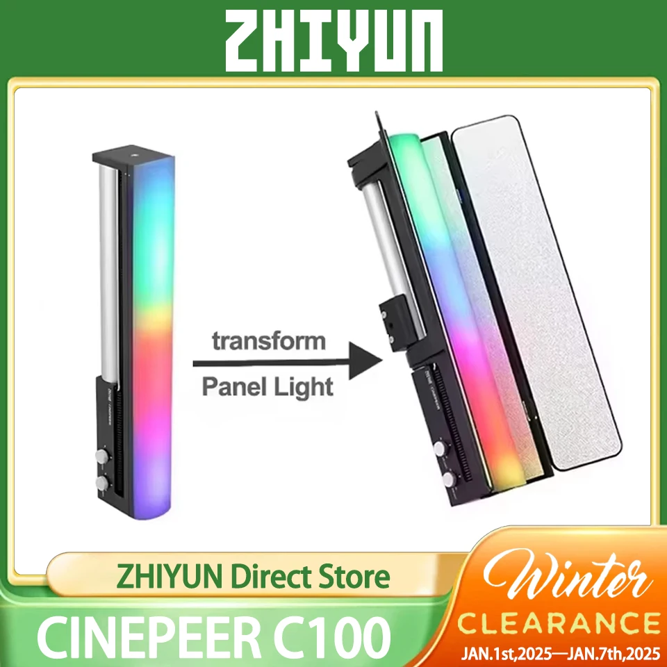 ZHIYUN CINEPEER C100 100W Full-color RGB Light Effect Stick Light Transformable into Panel Light for Livestreaming Commercials