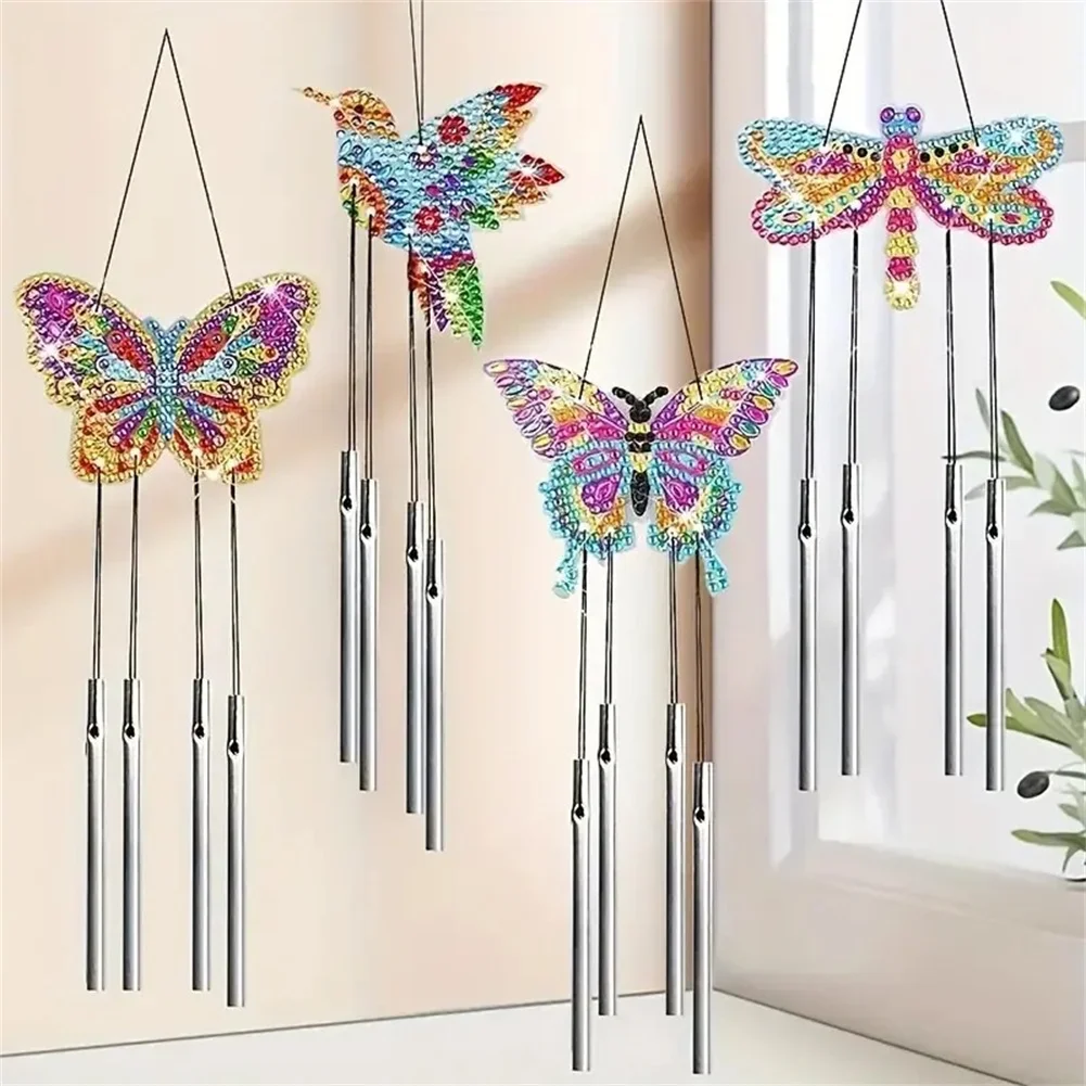 

4Pcs Diamond Art Suncatcher Wind Chime Butterfly Art Kits DIY Holiday Home Hanging Ornaments for Wedding Party Decorations