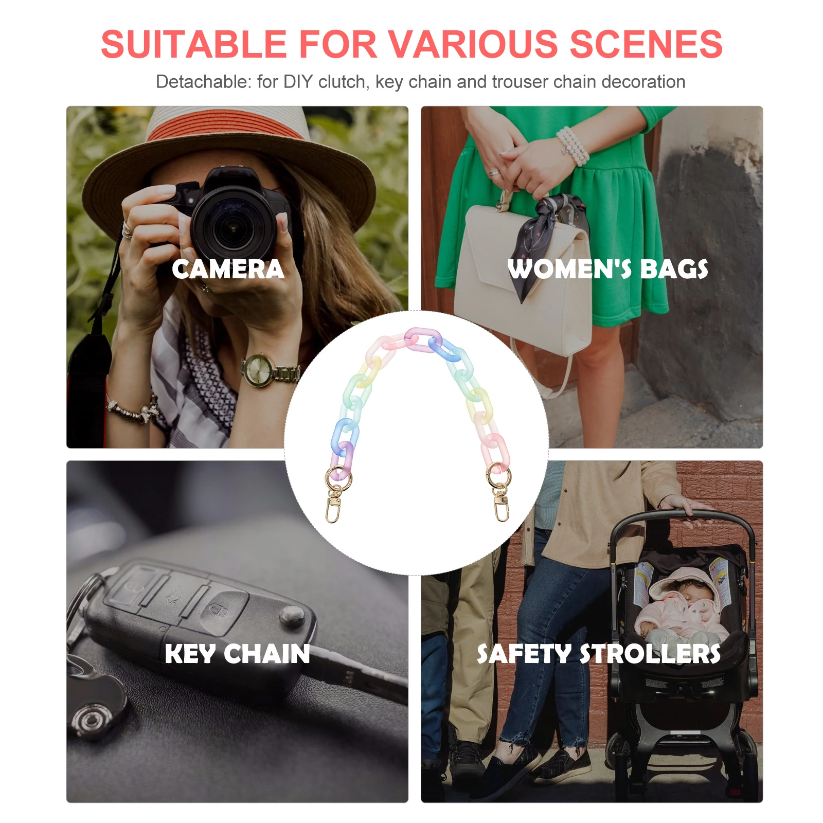 Environmental Protection Purse Chain Rainbow Matching Stylish Mini Bag Replacement Strong Bearing Long Life Shoulder Strap for H