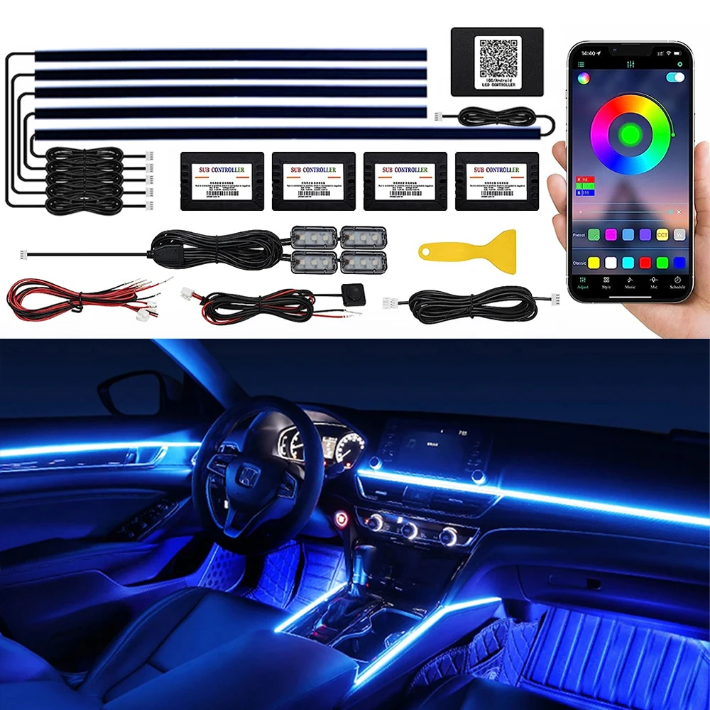 

18 in 1 LED Strip Car RGB Ambient Light Interior Neon Dashboard Atmosphere Acrylic Strip Accessories Control With App Bluetooth