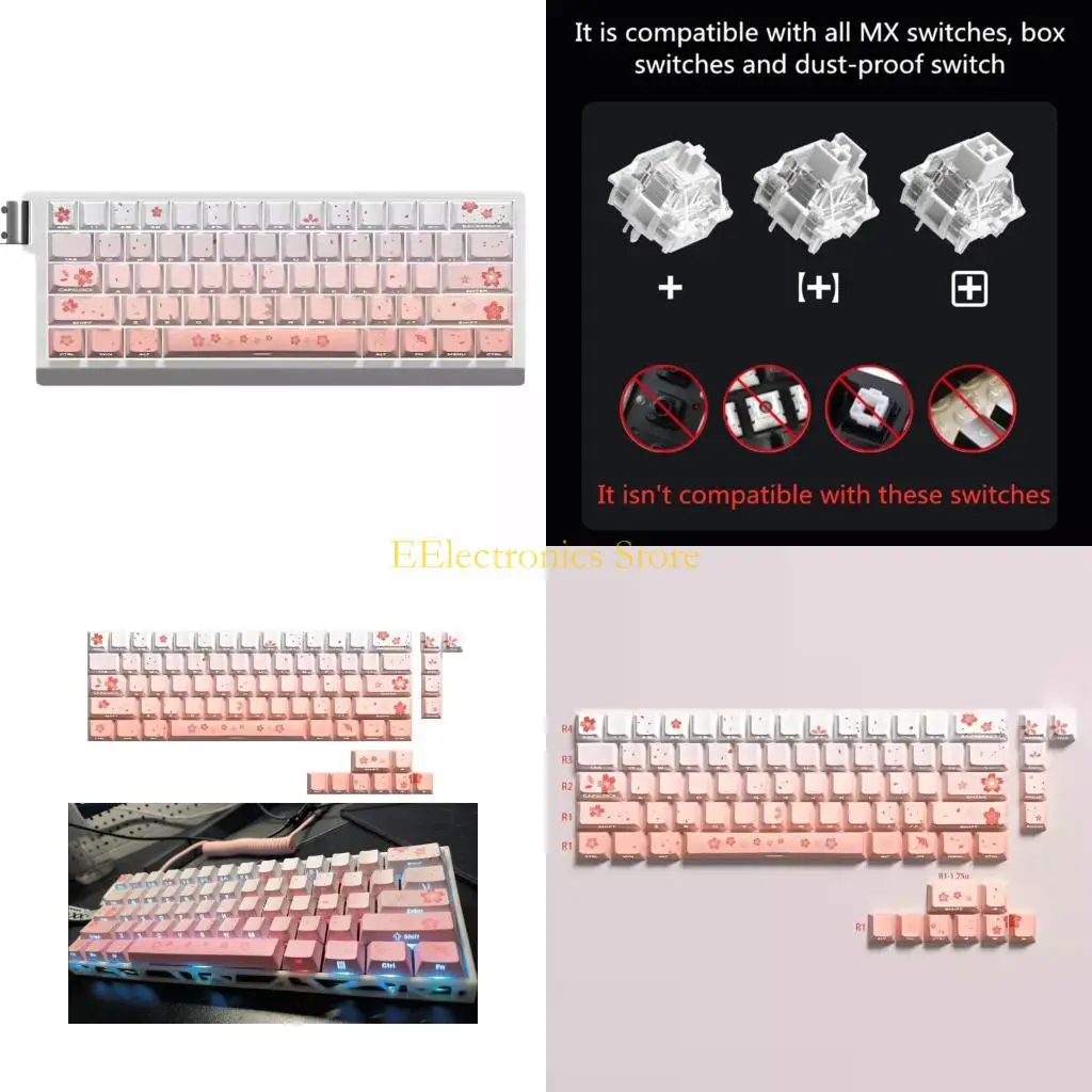 B03C Sakuras Original Profile Keycaps 74Key Shines Through Backlit Mechanical Keyboards keycapst for 60 61 65 67 68