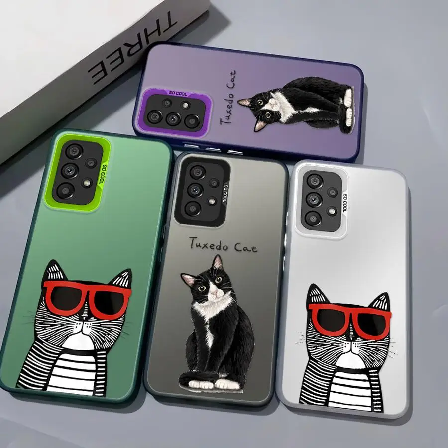 Phone Cover Case for Samsung Galaxy A32 A36 A13 A16 A34 A25 A73 A72 A12 A54 A17 A52 A14 A56 A23 A71 Cartoon Black Cat