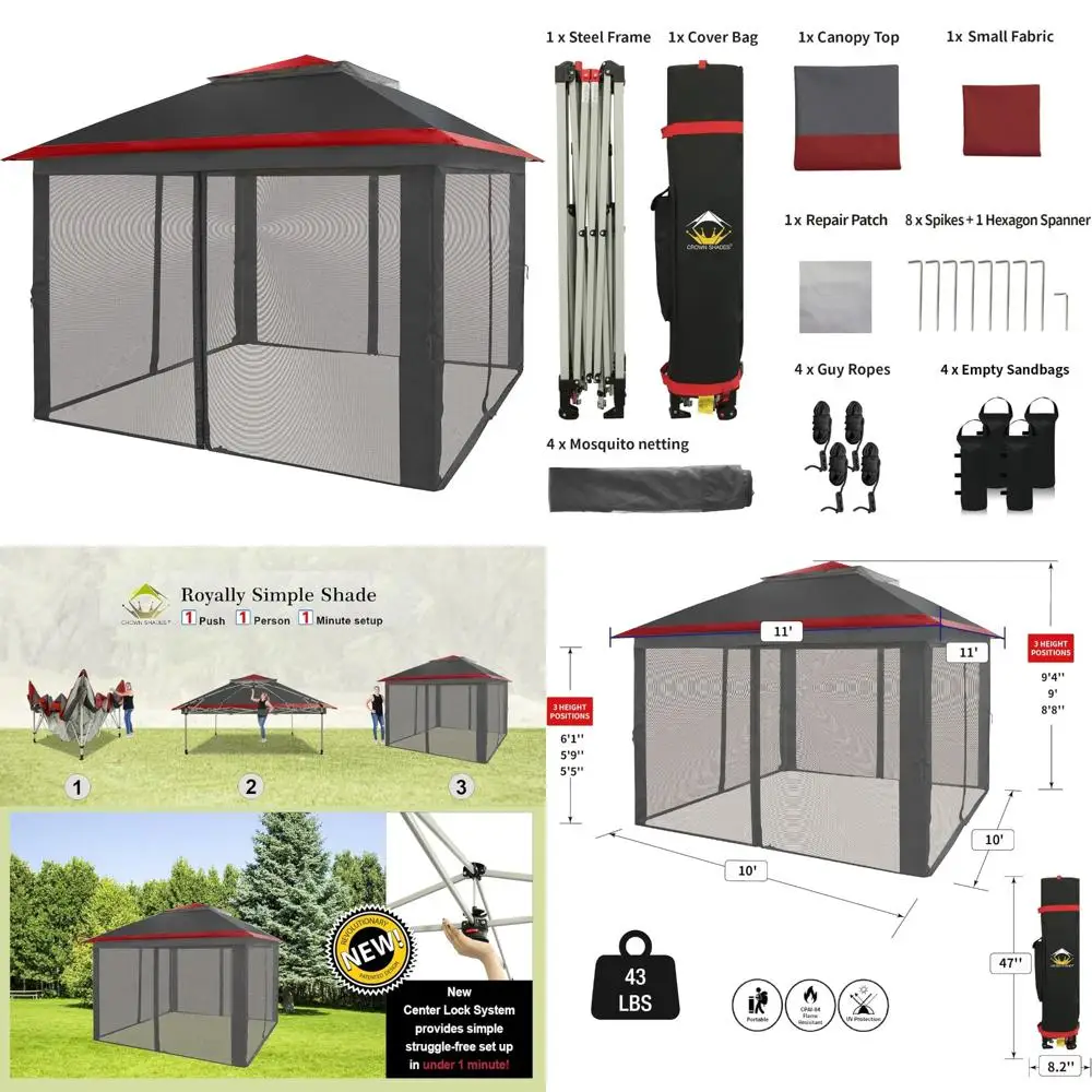 

Quick Setup 11x11 Outdoor Canopy Tent with Wheeled Storage Bag, Patented Push Button Instant Shelter with Netting for Events