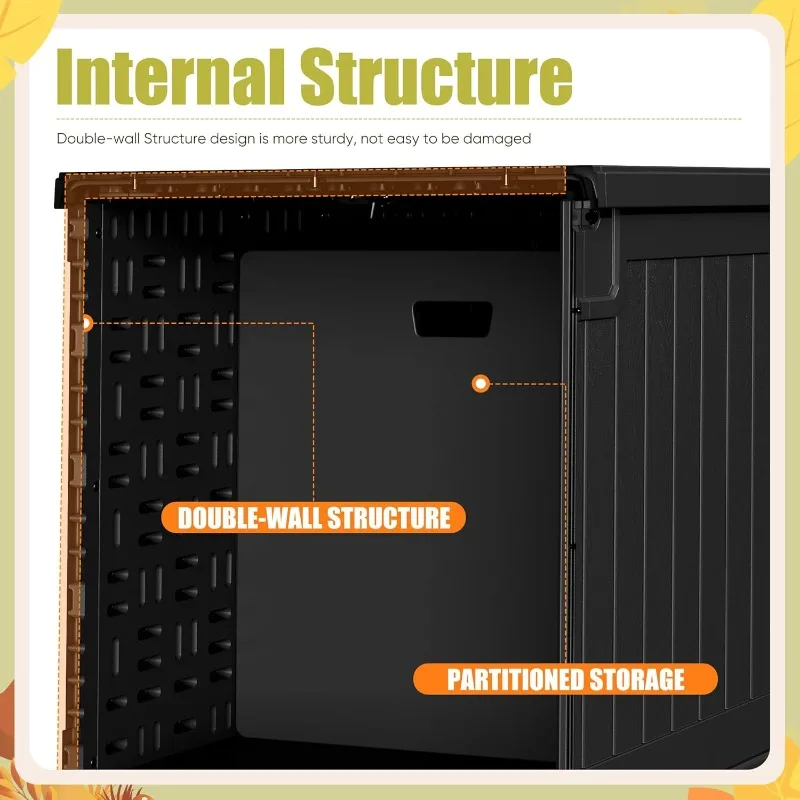 240 Gallon Double-Wall Deck Box with Divider, Side Handles, Resin Outdoor Large Storage Box Waterproof and Lockable