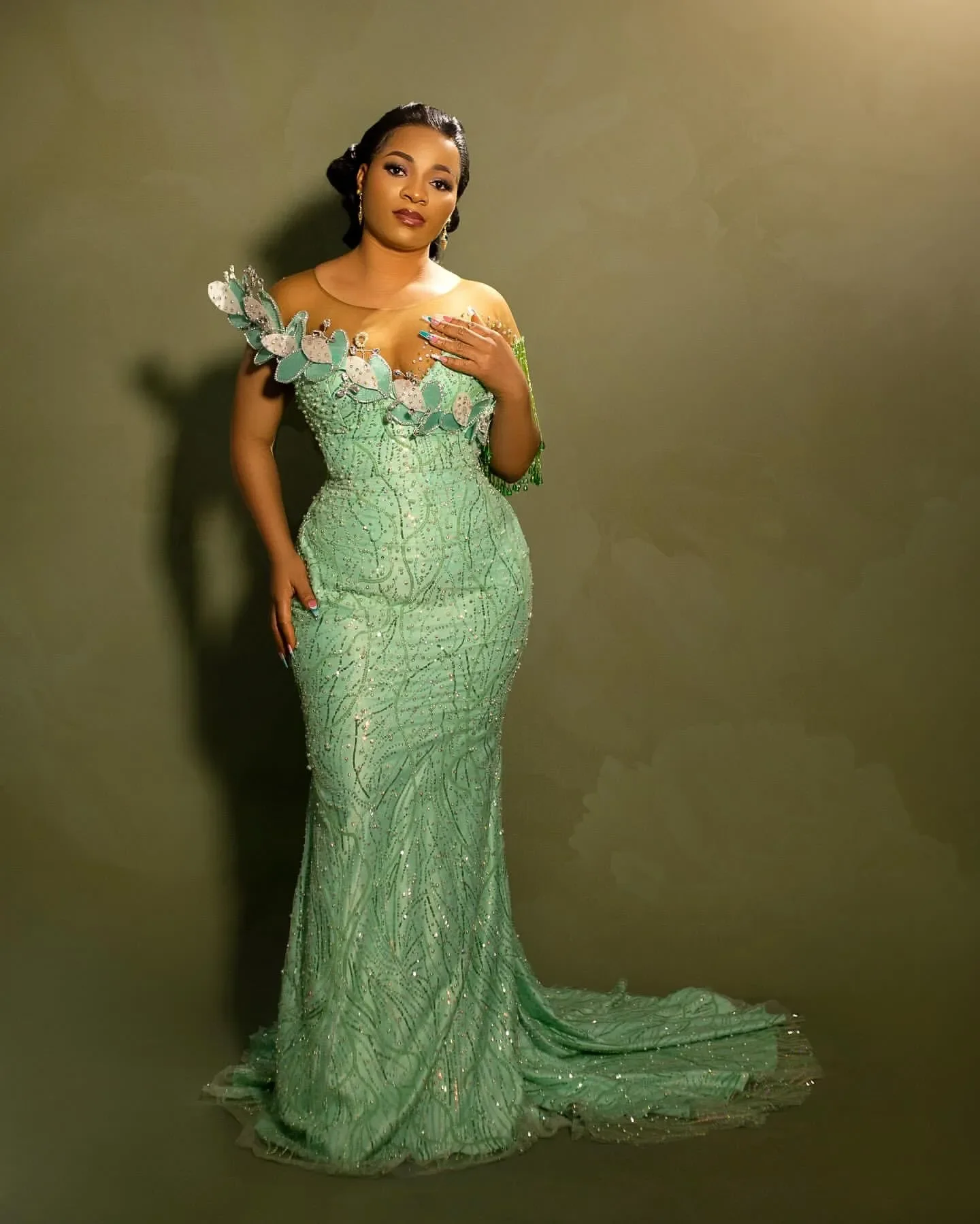 

Платье для выпускного вечера «Шалфейная русалка», кружевное платье со стразами для особых случаев, длинное вечернее платье с цветочным принтом, вечеринка по случаю дня рождения, второе платье