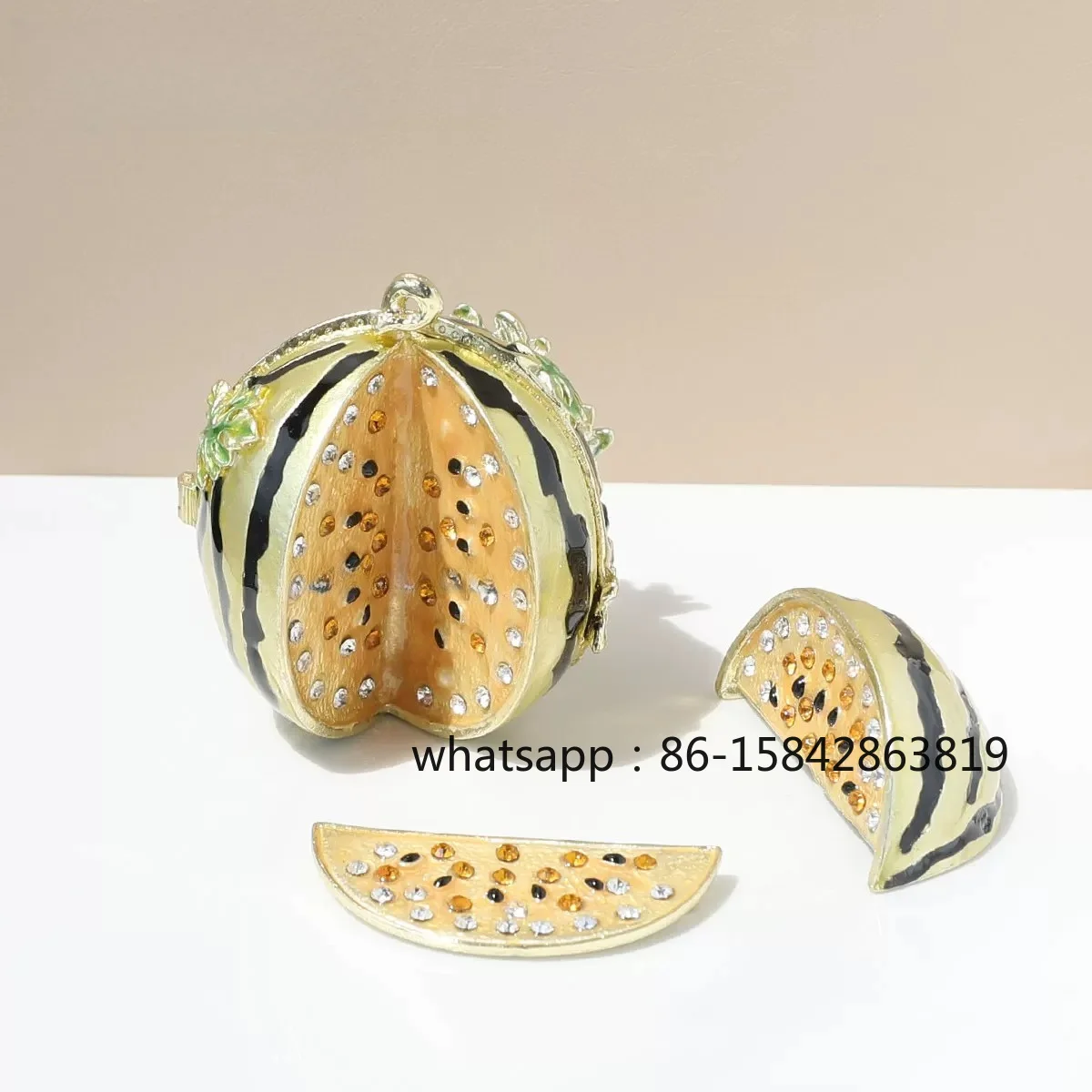 Fruit Enamel Ornament, Creative Alloy Watermelon Jewelry Storage Box, Home Desktop Decoration