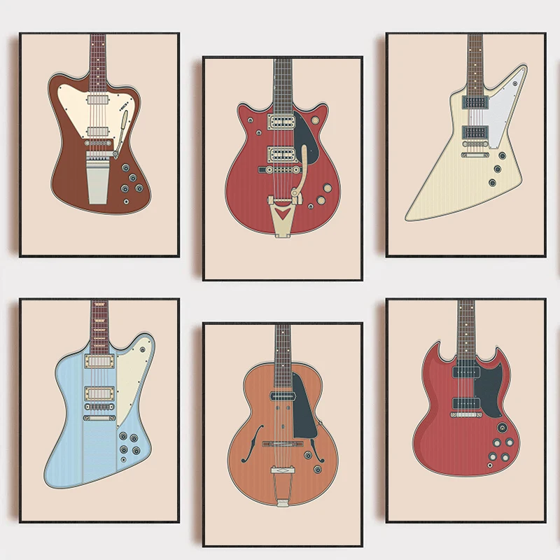 Vintage color Guitar Fender Rock Music Abstract Posters Canvas Painting and Prints Wall Art Picture for Bedroom room Home Decor