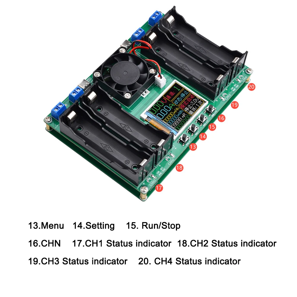 4CH 18650 Lithium Battery Tester,4 Channels Independent Charging and Discharging,Battery Capacity Test,Internal Resistance Test