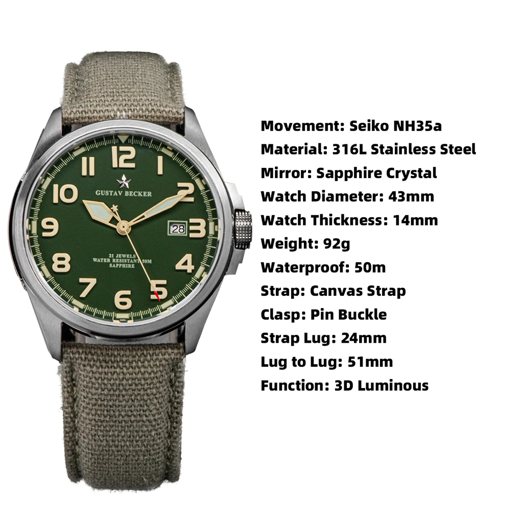 Reloj mecánico automático para hombre, pulsera de cristal de zafiro con movimiento NH35, resistente al agua, esfera grande, 44mm, 2022