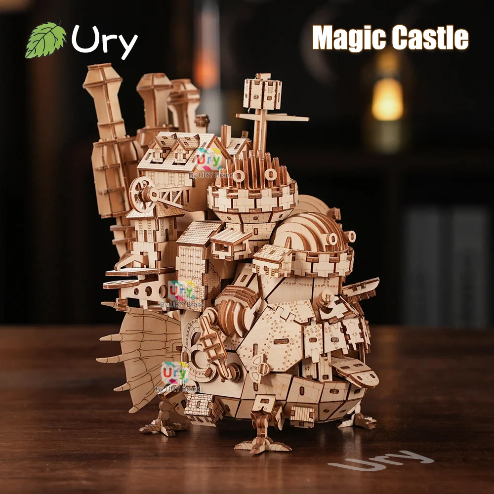 URY Puzzle in legno 3D Creativo Castello magico in acciaio Serie di film a tema Giocattolo fai da te Decorazione domestica Kit modello Decorazione Regali per adulti