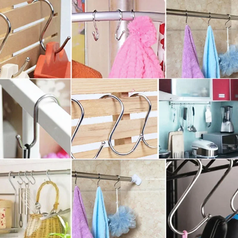 50PCS S-Shape Hooks Stainless Steel Multifunction Clothes Towels Hanging Racks Kitchen Bedroom Hanger Hooks Organizer Holders