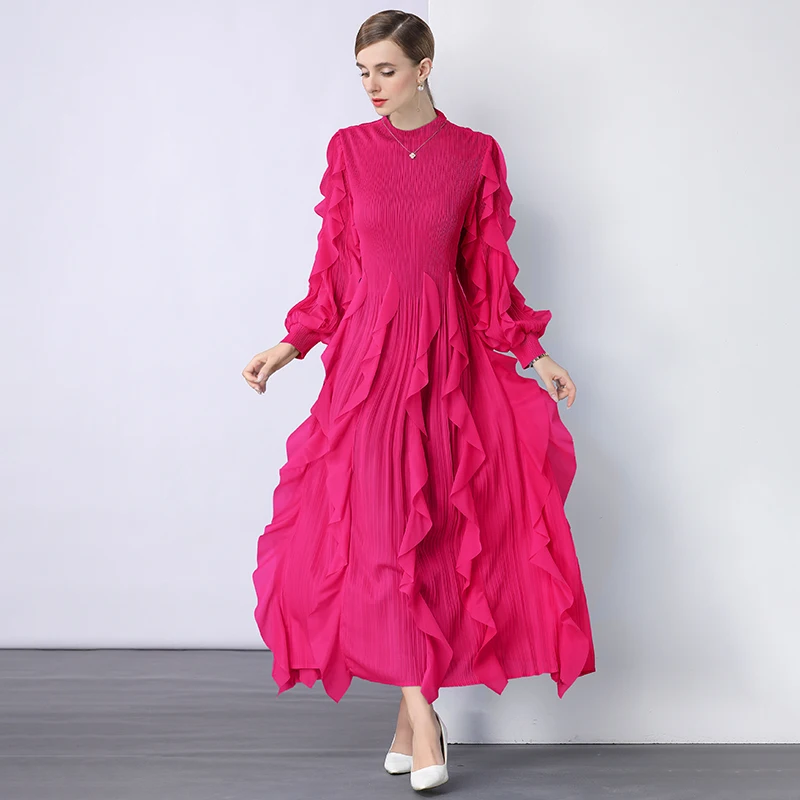

Tee-Panel Cross-Border T Dr with Heavy-Work Design Sensation Pleated High Waist Long Sve Loose Drapey Sle