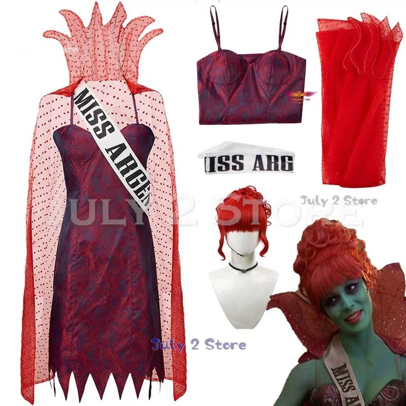 Beetleguese Miss Argentina Cosplay Costume Dress Cloak Organge Curly Wig Women Sexy Cosplay Halloween Party Suit 2024 NEW