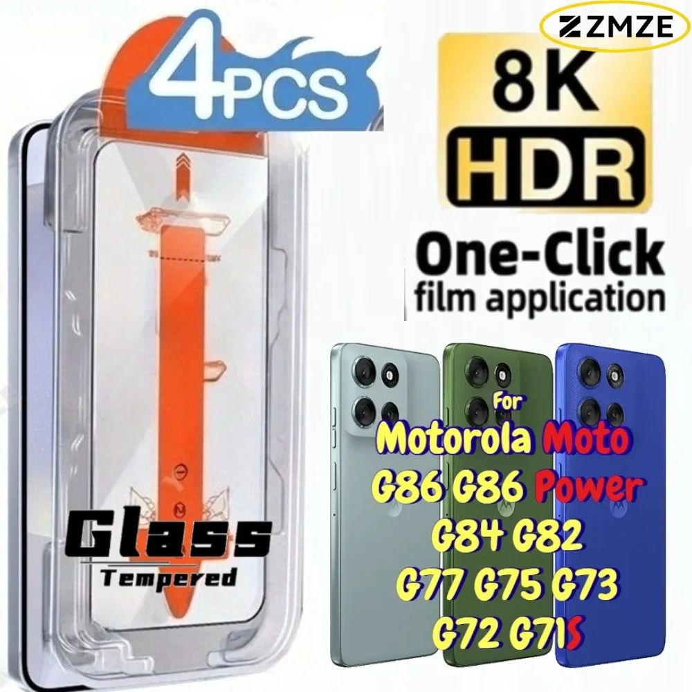 2 peças para Motorola Moto G86 G86 Power G77 G75, películas de vidro temperado ultra transparentes com um clique para a série Moto G84 G73 G82 G72 G71S