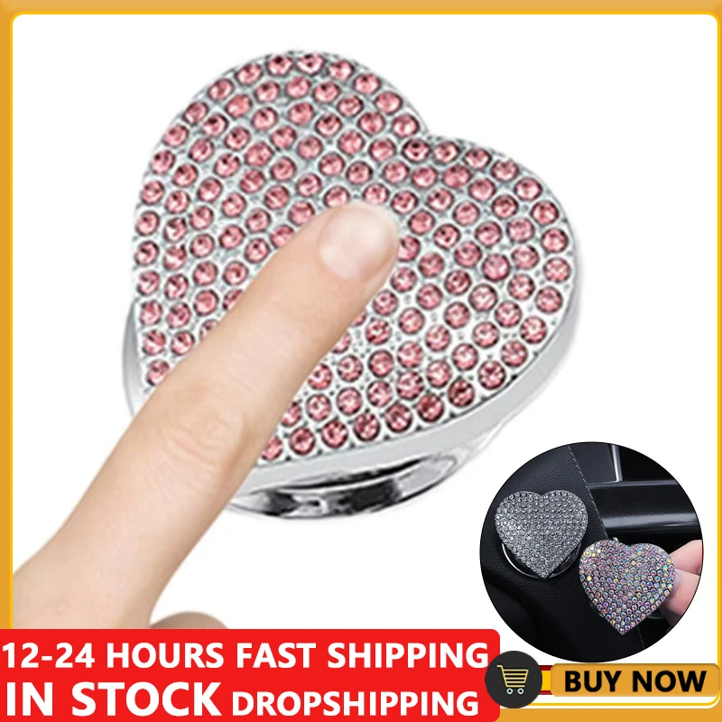 Car Push Start Button Cover Car Rhinestone Engine Start Stop Button Glitter Cover Self Adhesive Auto Interior Accessories Heart