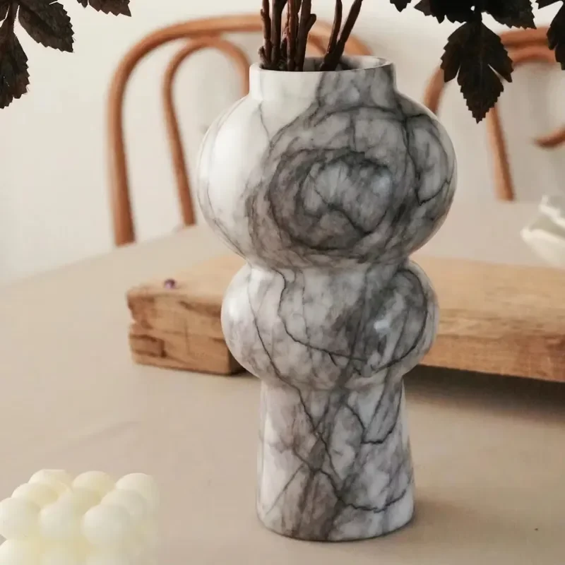 for Art  Geometric White Marble Vase Natural Stone Flower Pot Luxury Gourd Table Ornament Home Decor