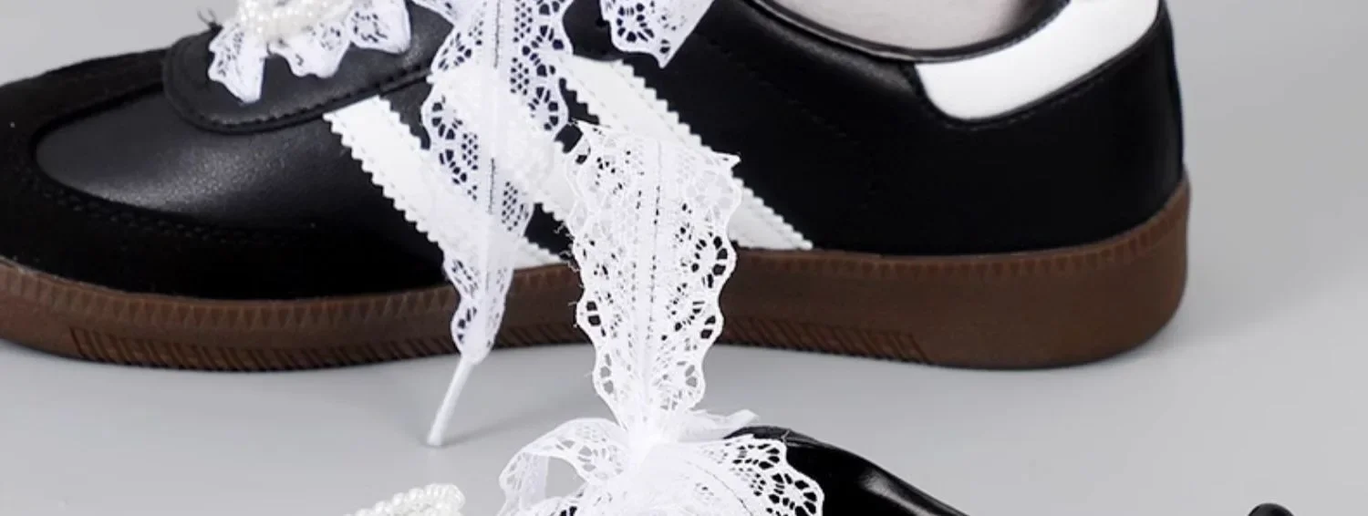 Fancy Lace 2.9CM Width Flat Shoelace for Sneakers Shoelaces for Women Casual Shoes Black White Shoe Laces Accessorices