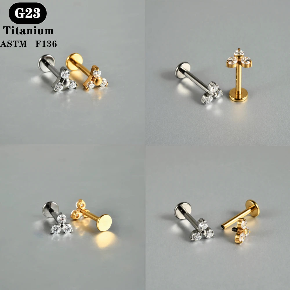 1PC ASTM F136 Titanium Zircon Flat Back Earring Flower Ear Studs Lobe Helix Tragus Cartilage Piercing Jewelry 16G image 5