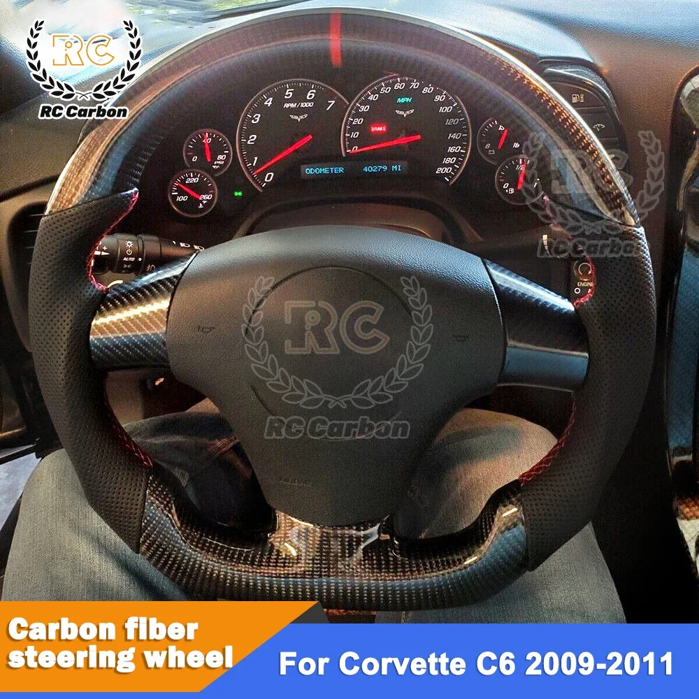 Real Carbon Fiber Steering Wheel For Chevrolet Corvette C6 Z06 ZR1 2006-2013 Racing Sport Wheel Perforated Leather