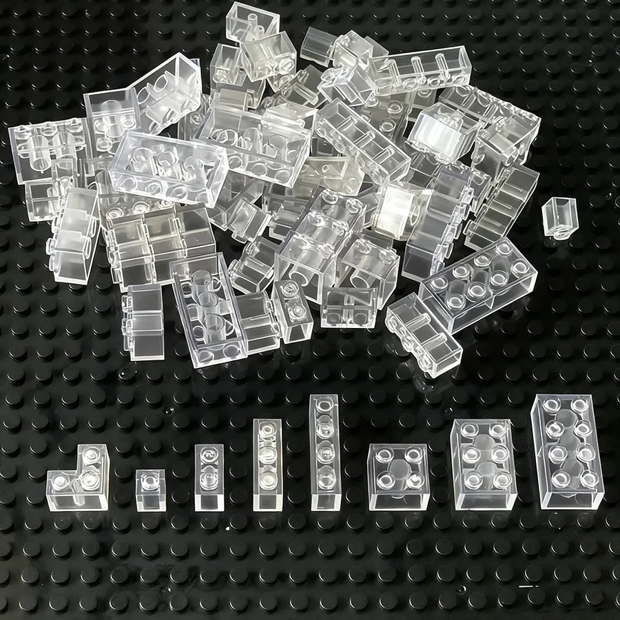 55 Stück kleine Partikel-Mischsteine, transparent, klar, dick, Ziegelmodell, klassische Massenteile, Bausteine, Geschenke, Spielzeug für Kinder