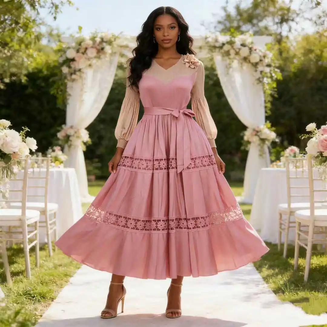 

Платье Miyaki больших размеров для работы, повседневной носки, элегантных вечеринок, вечернее платье, элегантное длинное платье для светских мероприятий, с длинными рукавами, V-образным вырезом, цветочным пэчворком, по