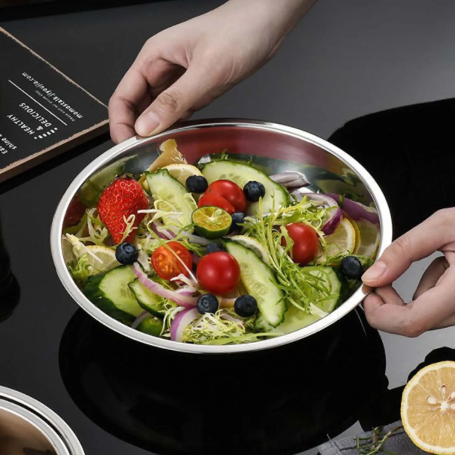 Assiettes à dîner en acier inoxydable, assiettes rondes en métal de cuisine, assiettes de service de Camping antirouille pour barbecue, collation, salade 6 pièces