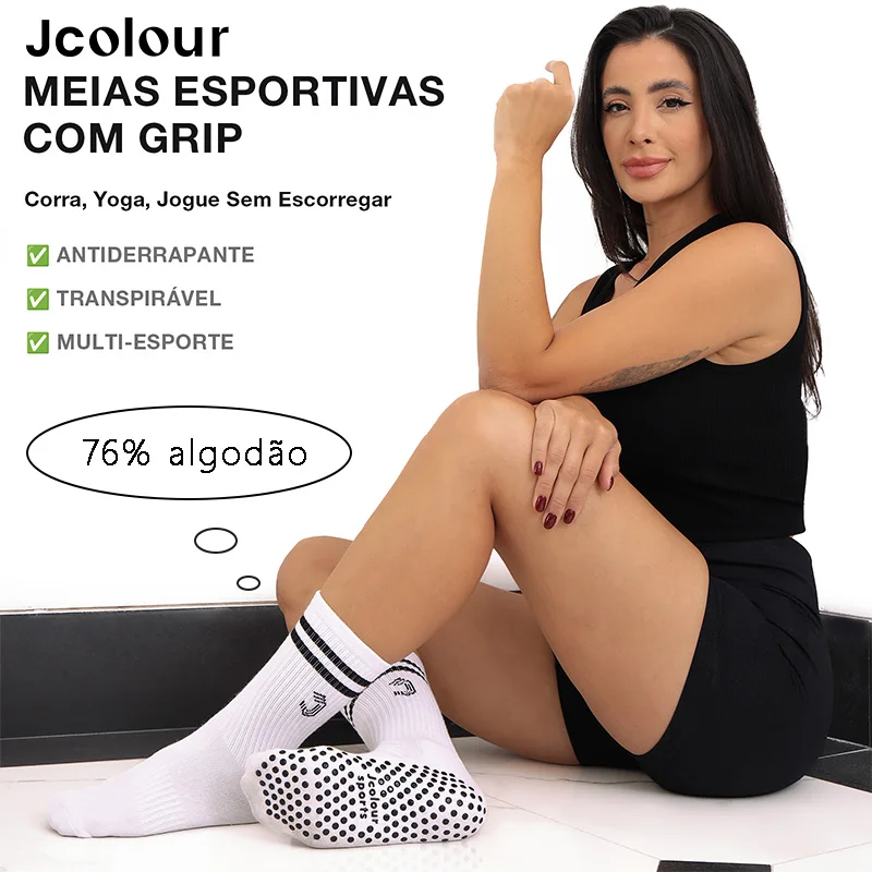 Pure Cotton Sports Socks, Cotton 76%, Non-slip Workout Socks, Mid-top Women's Cotton Socks