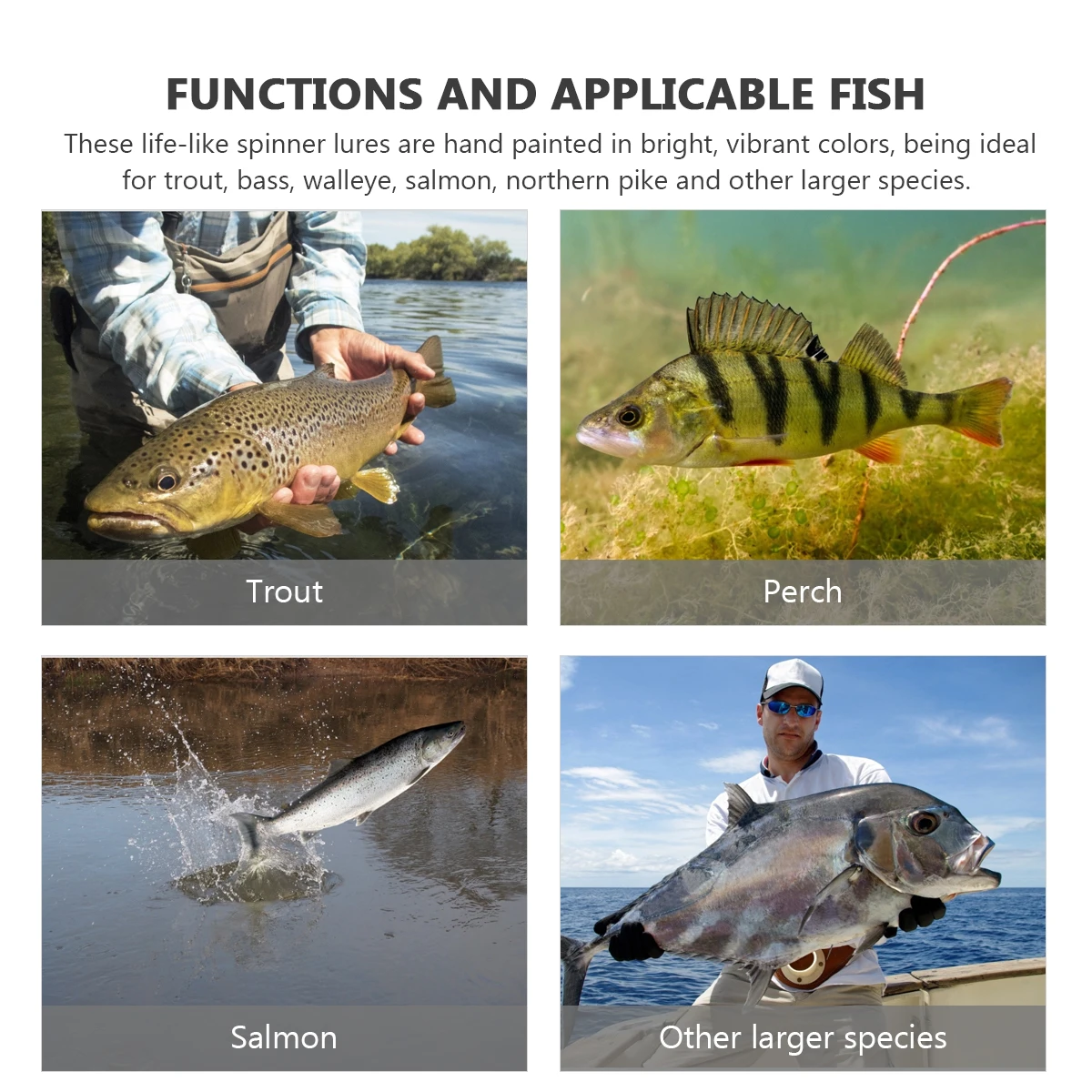 

10 Spinnerbaits Set Rotating Sequins Artificial Lure Fishing Kit Simulation Baits Bright Colors Life Like Ocean Lake Reservoir