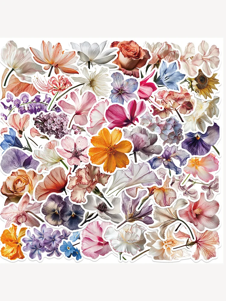 Belas flores adesivos, flor, planta, retro, decalques para bagagem, laptop, geladeira, skate, diy, 50pcs