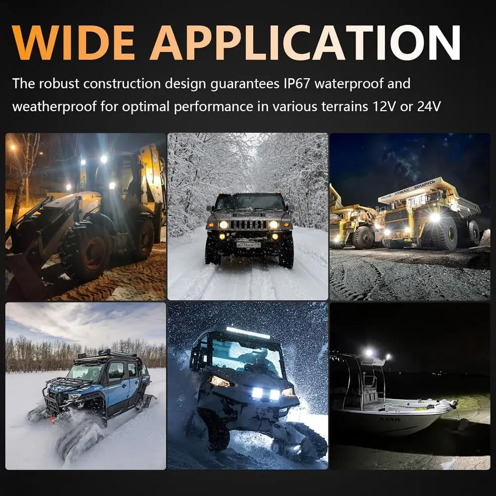 Luces LED de trabajo para tractores, luces LED Pod de 4 pulgadas, 120W, 10000lm, cubo de 12V y 24V, luz todoterreno cuadrada para servicio, camión de remolque, ATV, UTV, RV