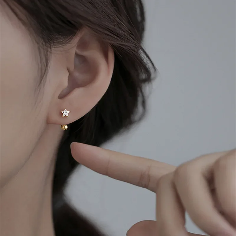 VOQ Silver Color Little Star Stud Earrings Female Korean Spiral Stud Tragus Cartilage Piercing Jewelry Gothic