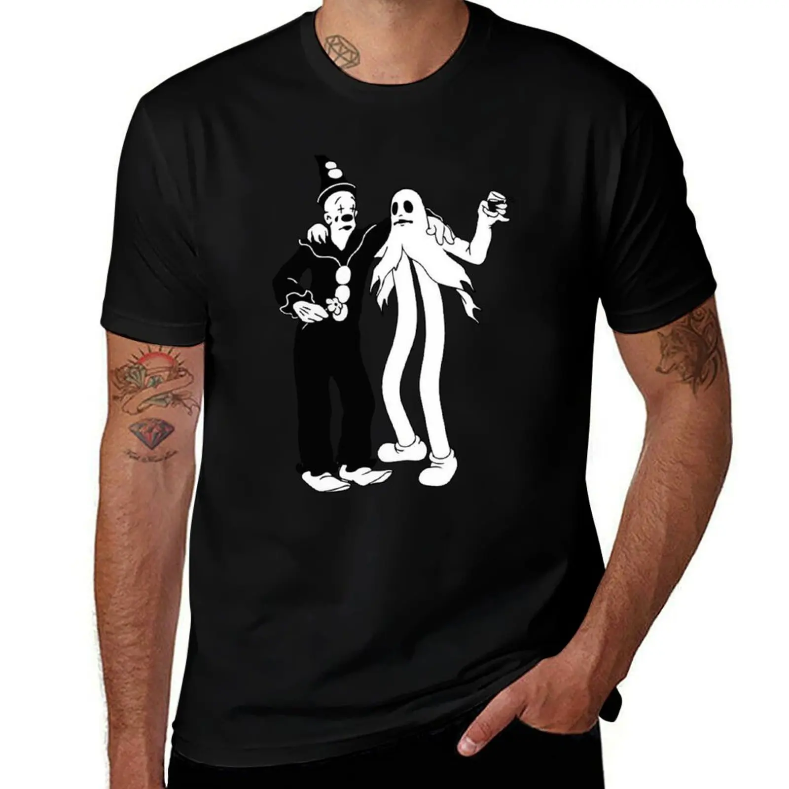 Koko the Clown and Ghost T-Shirt Modern Print Casual T-Shirt