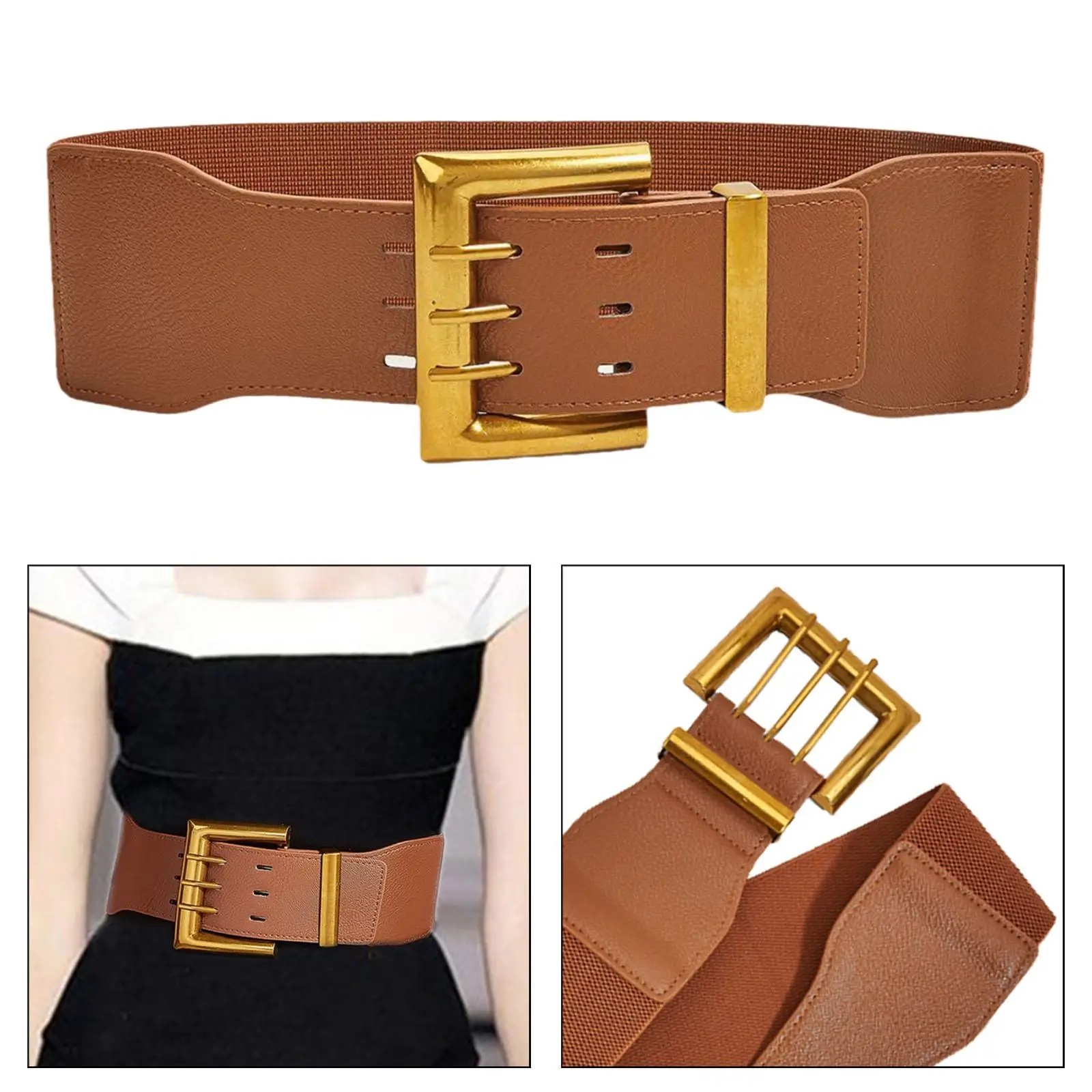 

Wide Elastic Belt for Women, Stretch Waist Belt Fashion Cummerband PU Leather Belts Dress Coat Belt Punk Waistband for Girls