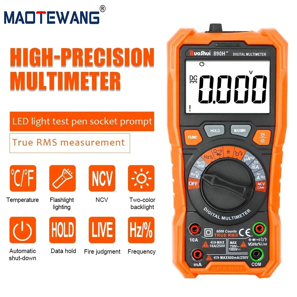 890H+ Digital Multimeter Auto Range AC/DC Voltage Current Ammeter 6000 Counts Professional High Precise Multimetro Testers