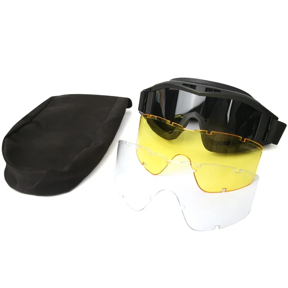 

3-Lens Tactical Goggles – Dustproof & Windproof Shooting for Motocross, Motorcycle Mountaineering Safety Glasses