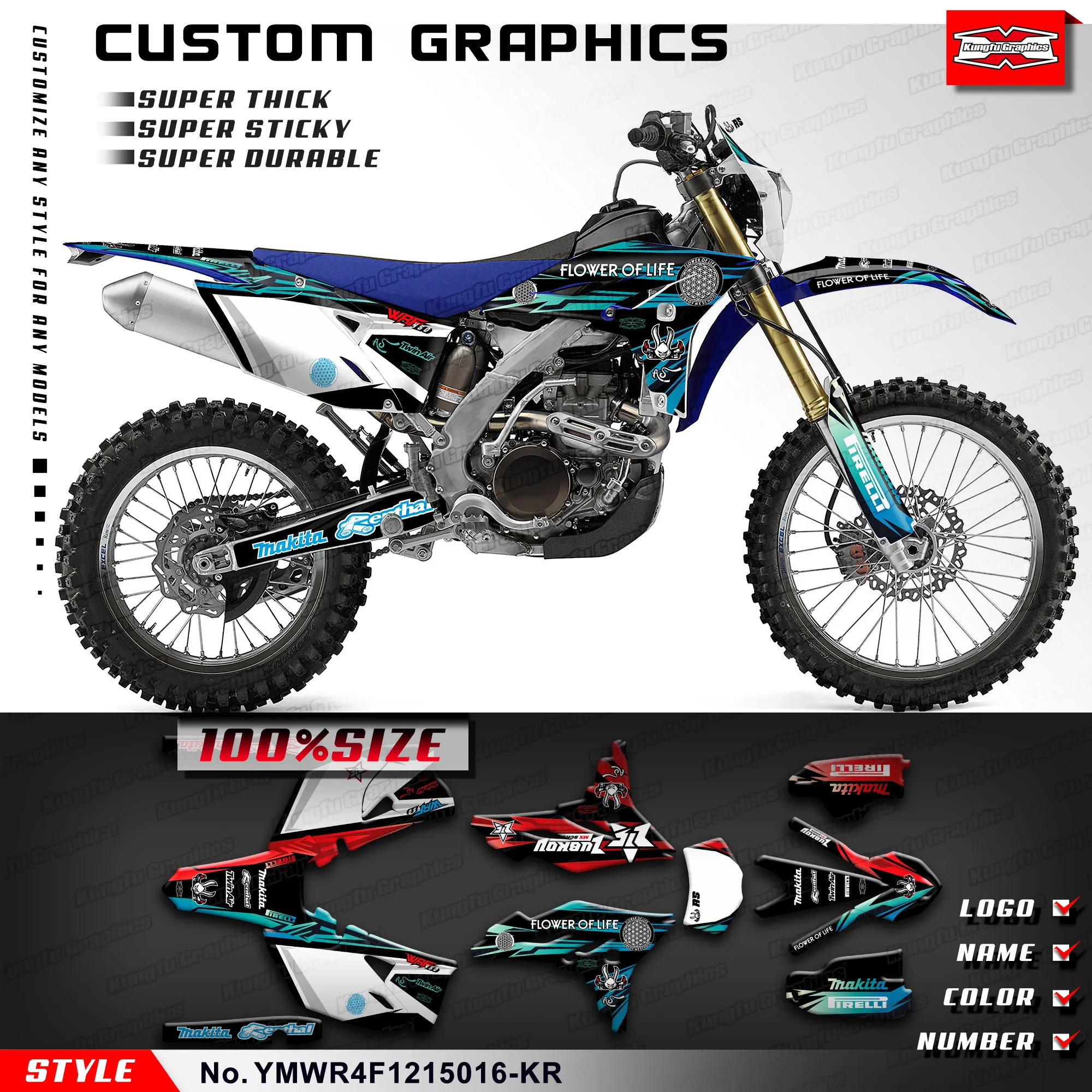 

KUNGFU GRAPHICS MX Stickers Custom Decal Kit for Yamaha WR450F 2012 2013 2014 2015 YMWR4F1215016-KR