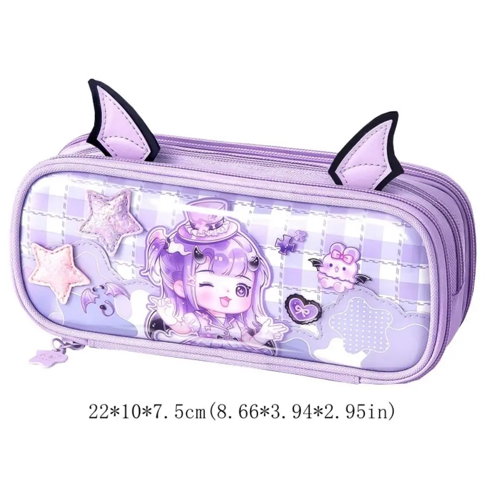 Large Capacity Angel Pencil Cases Waterproof Smooth Zipper Angel Pencil Bag Pink/Purple Three Layers Angel Pen Box