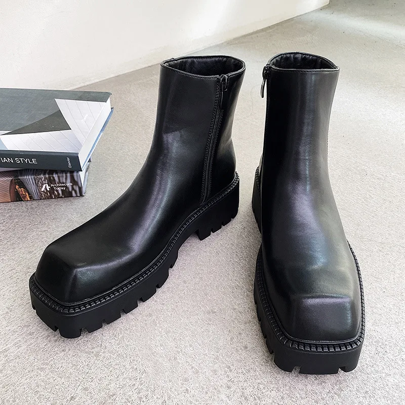 

England style men fashion chelsea boots brand designer shoes square toe original leather boot spring autumn platform ankle botas